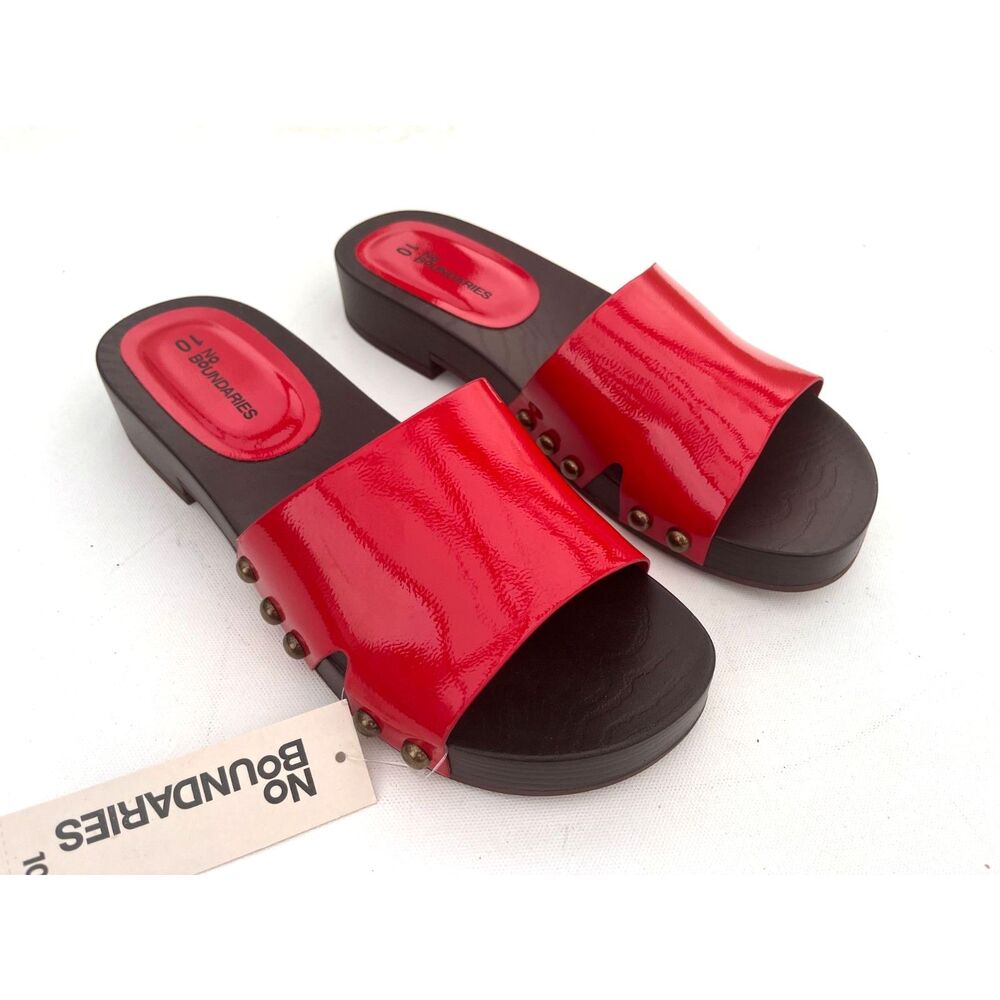 Studded Wooden Clog Sandals Red Slip-On Mule Women's Size 10 NWT No Boundaries
